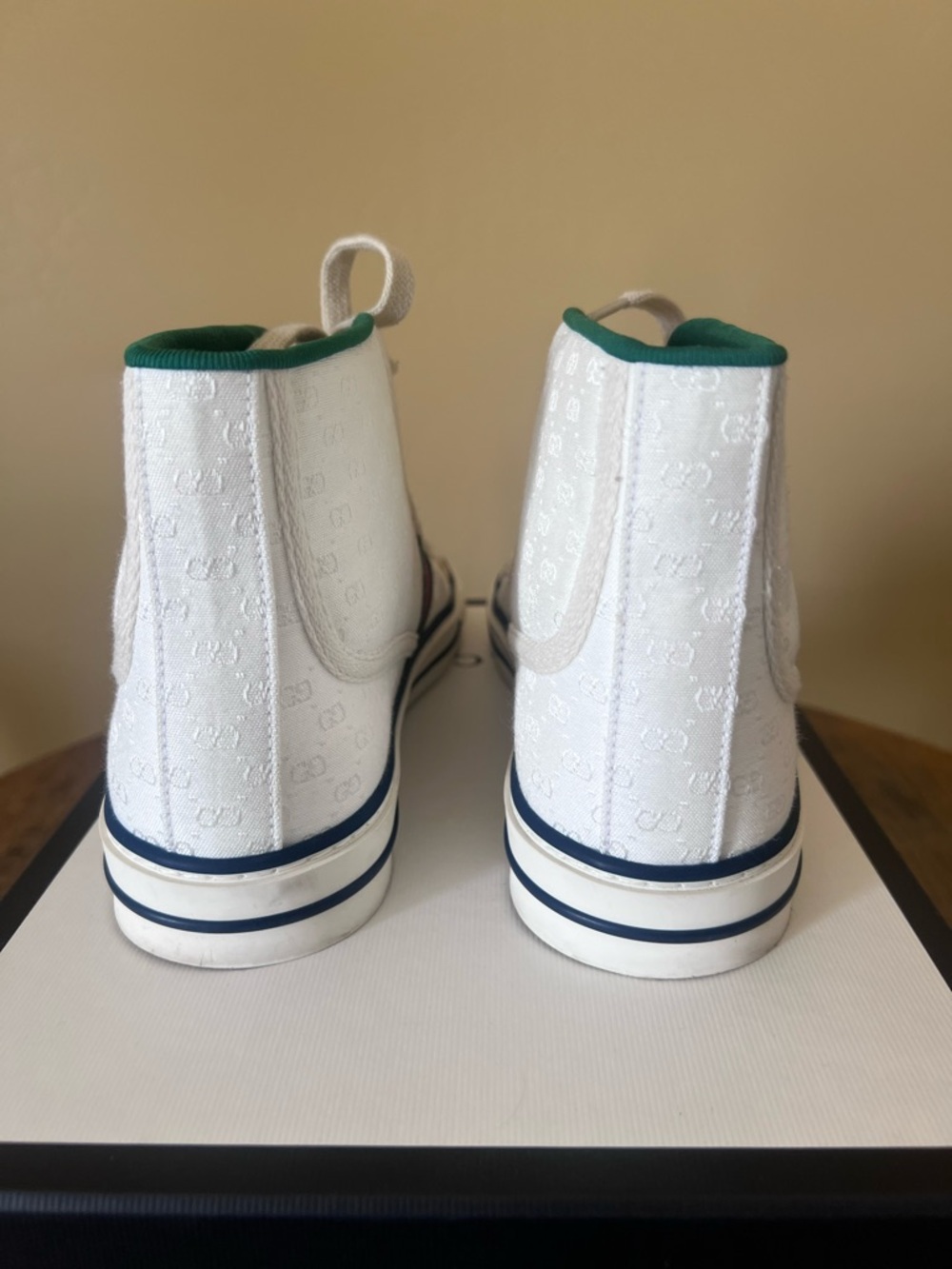 Gucci White High-Top Sneakers with Green and Red Web Stripe - Picture 5 of 8